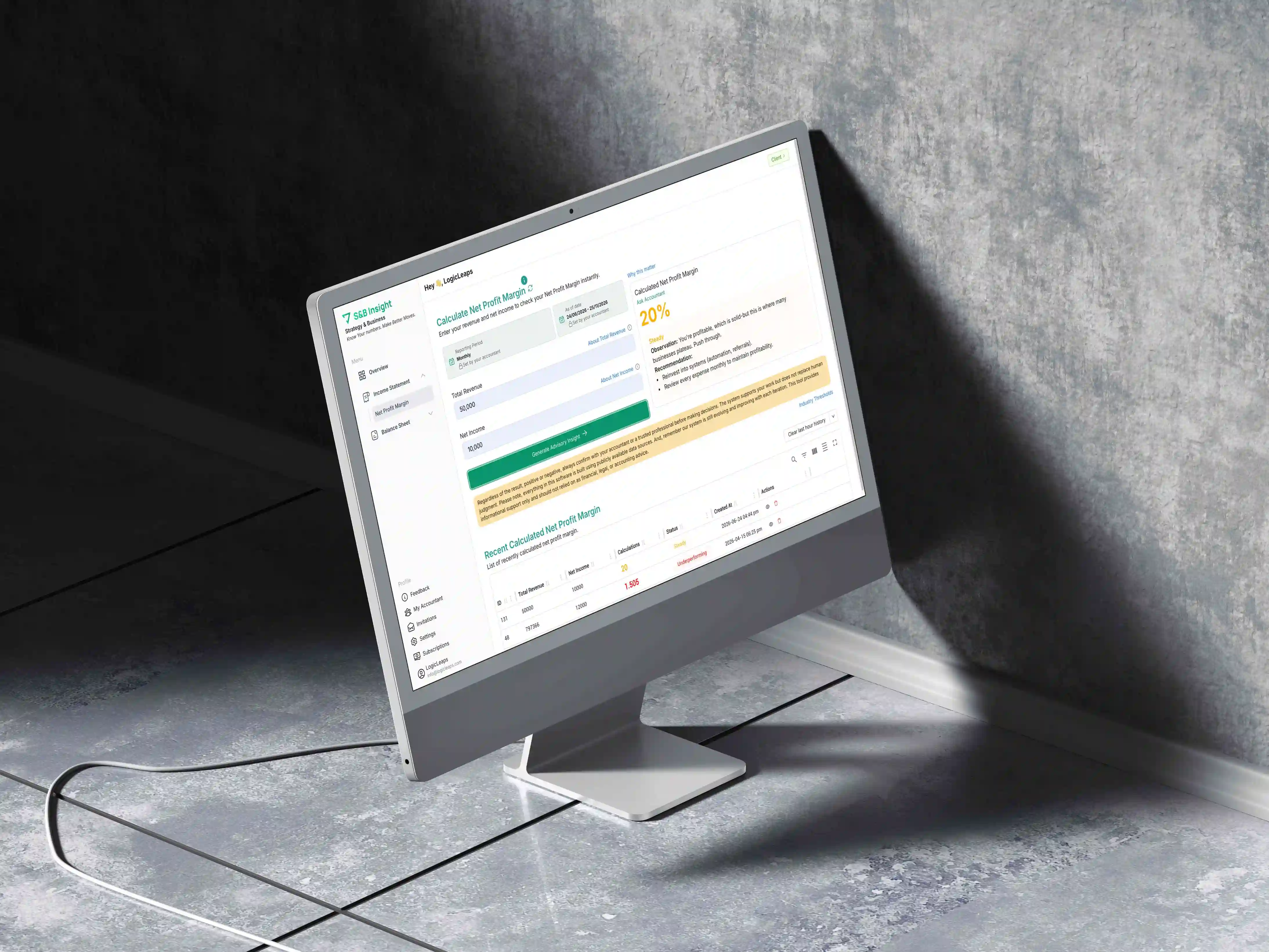 S&B Insights financial analytics platform interface
